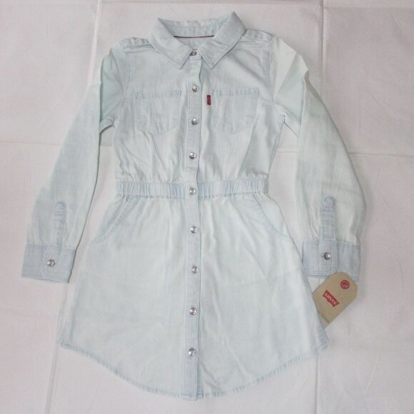 Levi's Girl's XS Chambray Button Down Long Sleeve Dress Pearl Blue - Picture 1 of 2